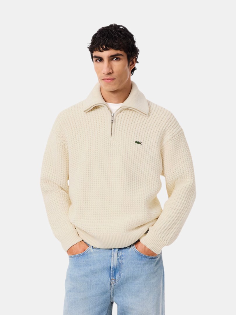 Camisola de L� Grossa com Gola Alta e Meio Fecho