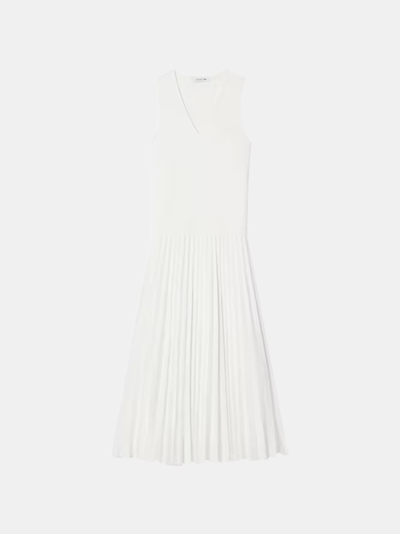 Vestido Comprido e sem Mangas Plissado